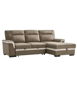 Divano letto angolare "erika" in tessuto marrone con penisola a sinistra 254x92/165x102 cm