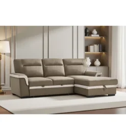 Divano letto angolare "erika" in tessuto marrone con penisola a sinistra 254x92/165x102 cm