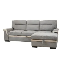 Divano letto angolare "erika" in tessuto grigio con penisola a destra, 254x92/165x102 cm