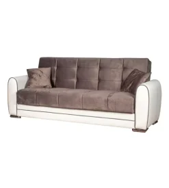 Divano letto "apollo" 3 posti in ecopelle grigio e bianco, 220x84x91 cm