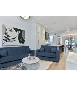 Divano letto "atena" 3 posti in tessuto blu scuro, 226x85x92 cm