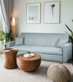 Divano letto contenitore bellahome "eva" 3 posti colore grigio menta, 220x84x85 cm