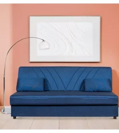 Divano letto "fiji" 3 posti in tessuto blu con cassettone contenitore, 183x81x89 cm