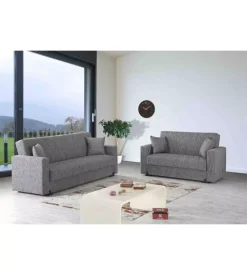 Divano letto "mali" 3 posti in tessuto grigio con cassettone, 212x74x83 cm