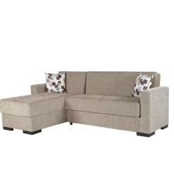 Divano letto "merlin" con cassettone e penisola reversibile beige, 225x150x81 cm