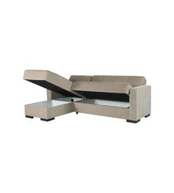 Divano letto "merlin" con cassettone e penisola reversibile beige, 225x150x81 cm