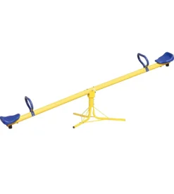 Dondolo per bambini da esterno essenza "pinco panco" con due sedute giallo e blu in metallo e plastica 200x67x70 cm