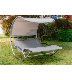 Dondolo sdraio da esterno matrimoniale eurogarden "rocking" in metallo e textilene marrone 182x137x160 cm