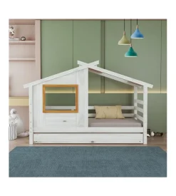 Doppio letto singolo per ragazzi bellahome "nantes" in pino massello a casetta 222x97,6x143 cm