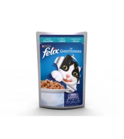 Felix le ghiottonerie,  alimento umido per gatto, con tonno in gelatina.