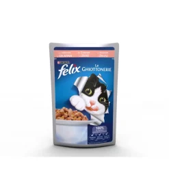 Felix le ghiottonerie, alimento umido per gatto con salmone in gelatina.