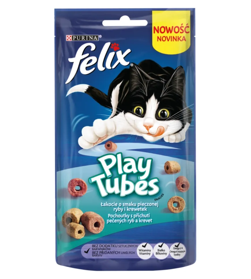Felix playtubes con pesci e gamberetti alimento per gatti - 50 grammi.