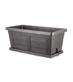 Fioriera da esterno con sottovaso antracite effetto legno 40 cm