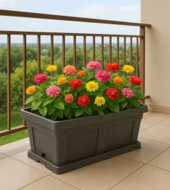 Fioriera da esterno con sottovaso antracite effetto legno 40 cm