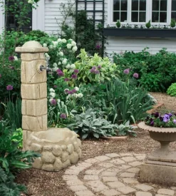 Fontana da giardino vedovella "savona" anticata color nocciola, 47x47x92 cm - kam