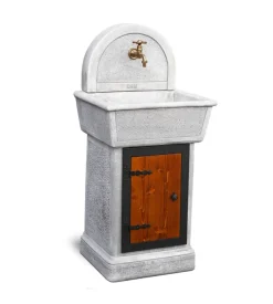 Fontana lavandino da giardino kam "palmarola" in cemento anticato colore grigio -  58x49x123 cm