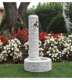 Fontana vedovella anticata  "arnosto"  colore grigio - 40x40x81 cm