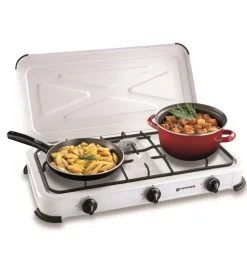 Fornello a gas kemper per bombola gpl con 3 fuochi e coperchio smaltato