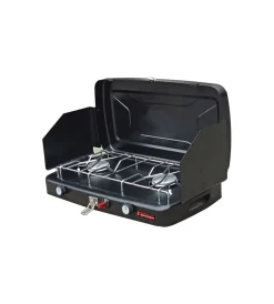 Fornello a gas portatile con 2 fuochi a valigetta, 46x30x8 cm - sandrigarden