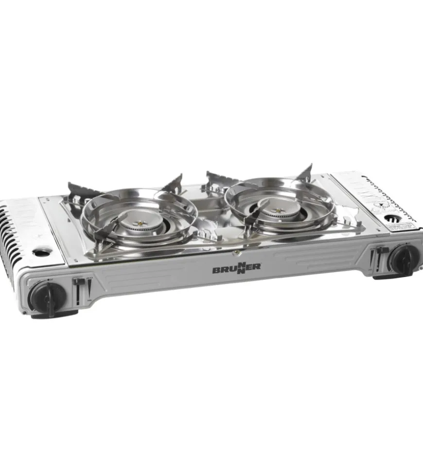 Fornello da campeggio a gas brunner "devil double grill" in alluminio 2 fuochi e piastra grill 67,9x28,6x12,5 cm