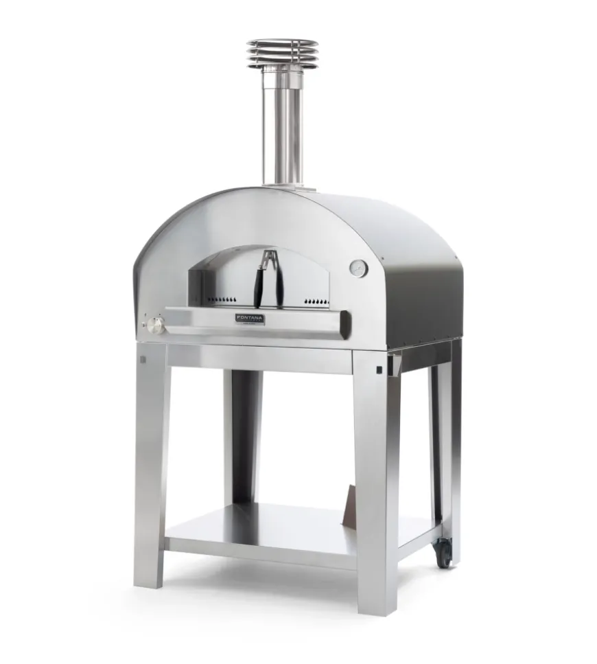 Forno pizza a gas con carrello fontana "mangiafuoco" colore antracite 4 pizze