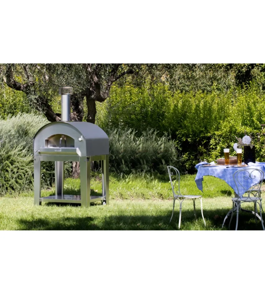 Forno pizza a gas con carrello fontana "mangiafuoco" colore antracite 4 pizze