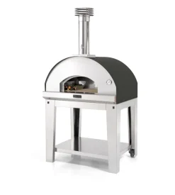 Forno pizza a legna con carrello fontana "mangiafuoco" colore antracite 4 pizze