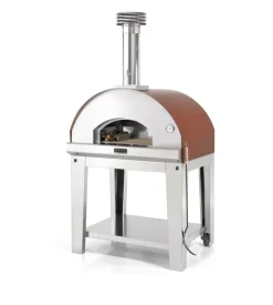 Forno pizza a legna con carrello fontana "mangiafuoco" colore rosso 4 pizze