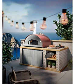 Forno pizza a legna fontana "mangiafuoco" colore rosso 4 pizze