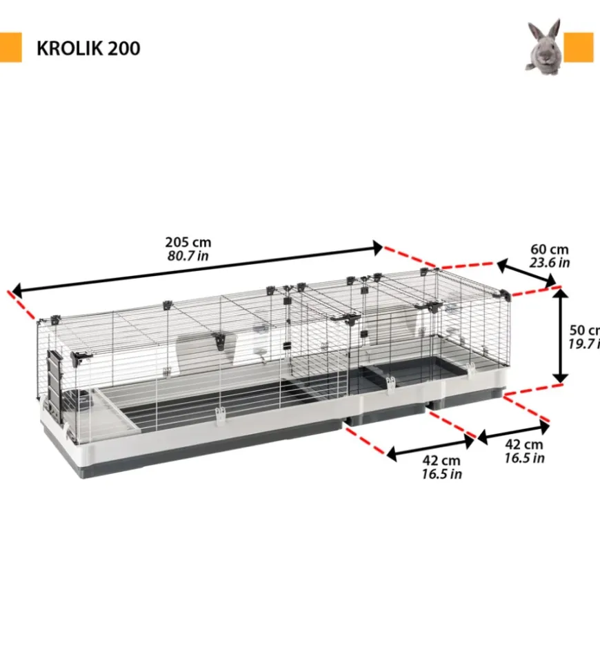 Gabbia per conigli "krolik 200" in kit di montaggio, 205x60x50 - ferplast