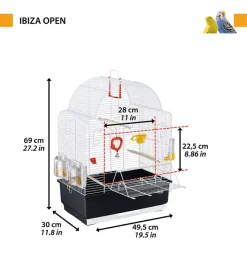Gabbia per uccelli "ibiza open" bianca,  49,5x30x69 cm - ferplast
