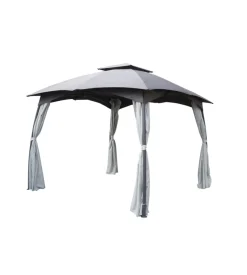 Gazebo da esterno con doppio tetto eurogarden "berlino" in acciaio grigio 3x3 m