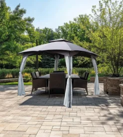 Gazebo da esterno con doppio tetto eurogarden "berlino" in acciaio grigio 3x3 m