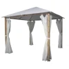 Gazebo da esterno con tende laterale eurogarden "trento" in alluminio effetto legno 3x3 m
