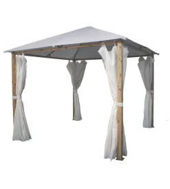 Gazebo da esterno con tende laterale eurogarden "trento" in alluminio effetto legno 3x3 m