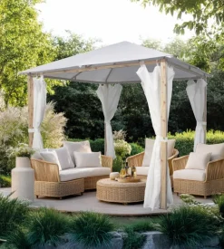 Gazebo da esterno con tende laterale eurogarden "trento" in alluminio effetto legno 3x3 m