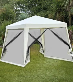 Gazebo da esterno con zanzariera eurogarden in acciaio bianco 3x3 m