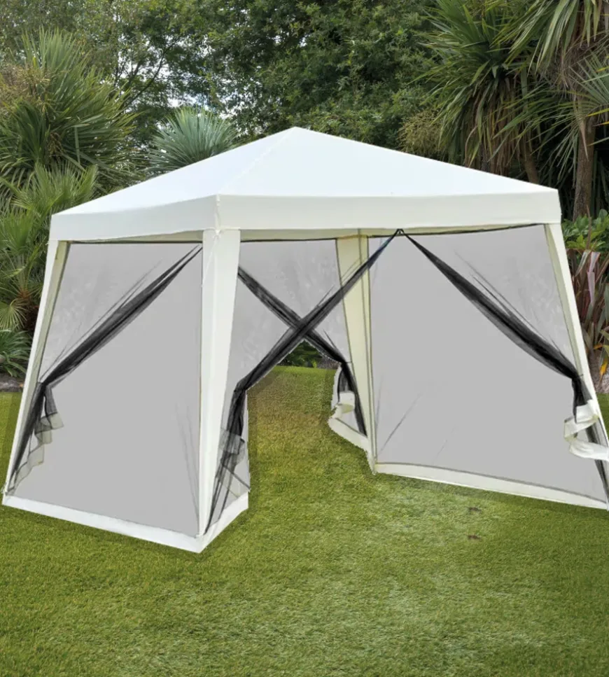 Gazebo da esterno con zanzariera eurogarden in acciaio bianco 3x3 m