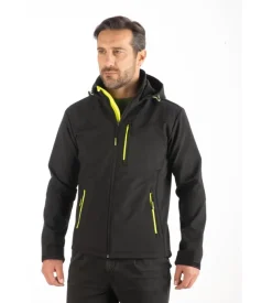 Giacca da lavoro soft shell wrk "wrk502" colore nero con cappuccio, tg m