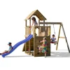 Gioco per bambini da esterno in legno fungoo "carol 3" con torretta, altalena, scivolo, parete da arrrampicata e rampa con corda 310x460x282 cm