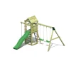 Gioco per bambini da esterno in legno fungoo "gaia" con torretta con scivolo, altalena doppia e corde, 382x381x252 cm