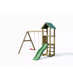 Gioco per bambini da esterno in legno fungoo "lucas" con torretta, 2 altalene e scivolo 310x275x245 cm