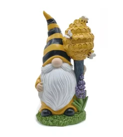 Gnomo da giardino con api solare eurogarden con illuminazione led bianco caldo, 17x13,5x30 cm