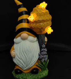 Gnomo da giardino con api solare eurogarden con illuminazione led bianco caldo, 17x13,5x30 cm