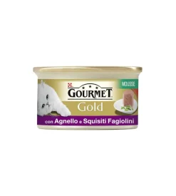 Gourmet gold, alimento umido per gatto, mousse con agnello e squisiti fagiolini.