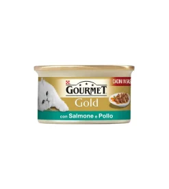 Gourmet gold, alimento umido per gatto, dadini in salsa con salmone e pollo.