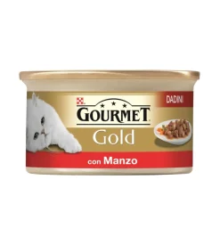 Gourmet gold, alimento umido per gatto, dadini in salsa con manzo.