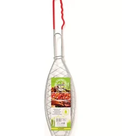 Griglia pesce a rete per barbecue ompagrill in acciaio 14,4x64,5 cm