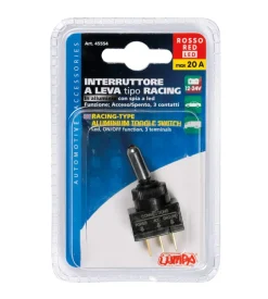 Interruttore a leva tipo racing, in alluminio con spia a led -  12/24v - rosso -  20a  45554