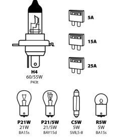 Kit lampade di ricambio 8 pz, alogena h4 - 12v  58152